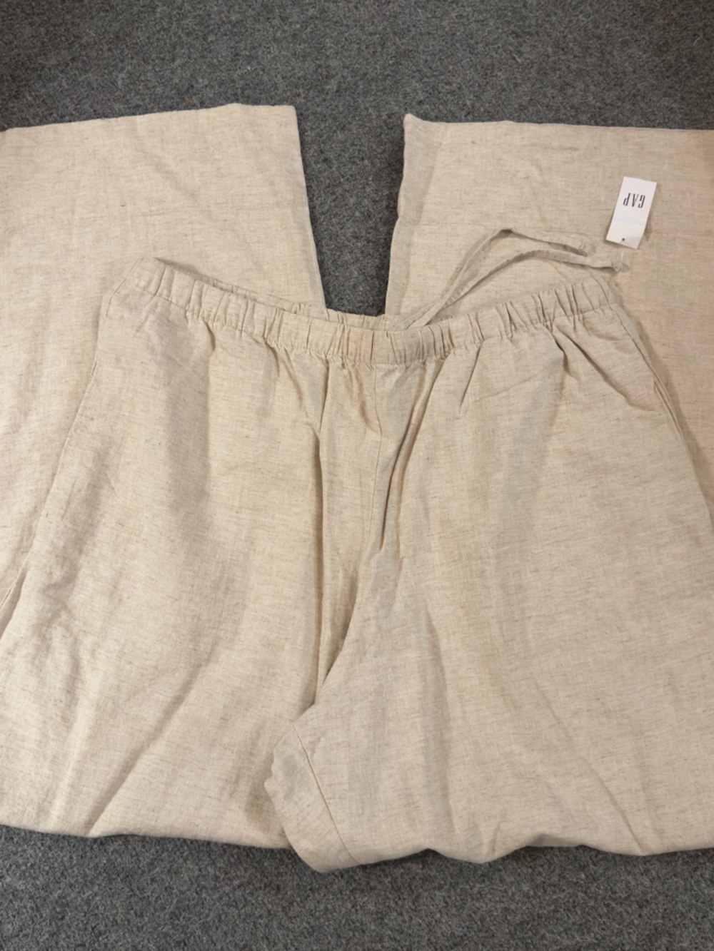 GAP Beige/Cream Linen-Blend Elastic Waist Wide Leg Pant Size Large NWT